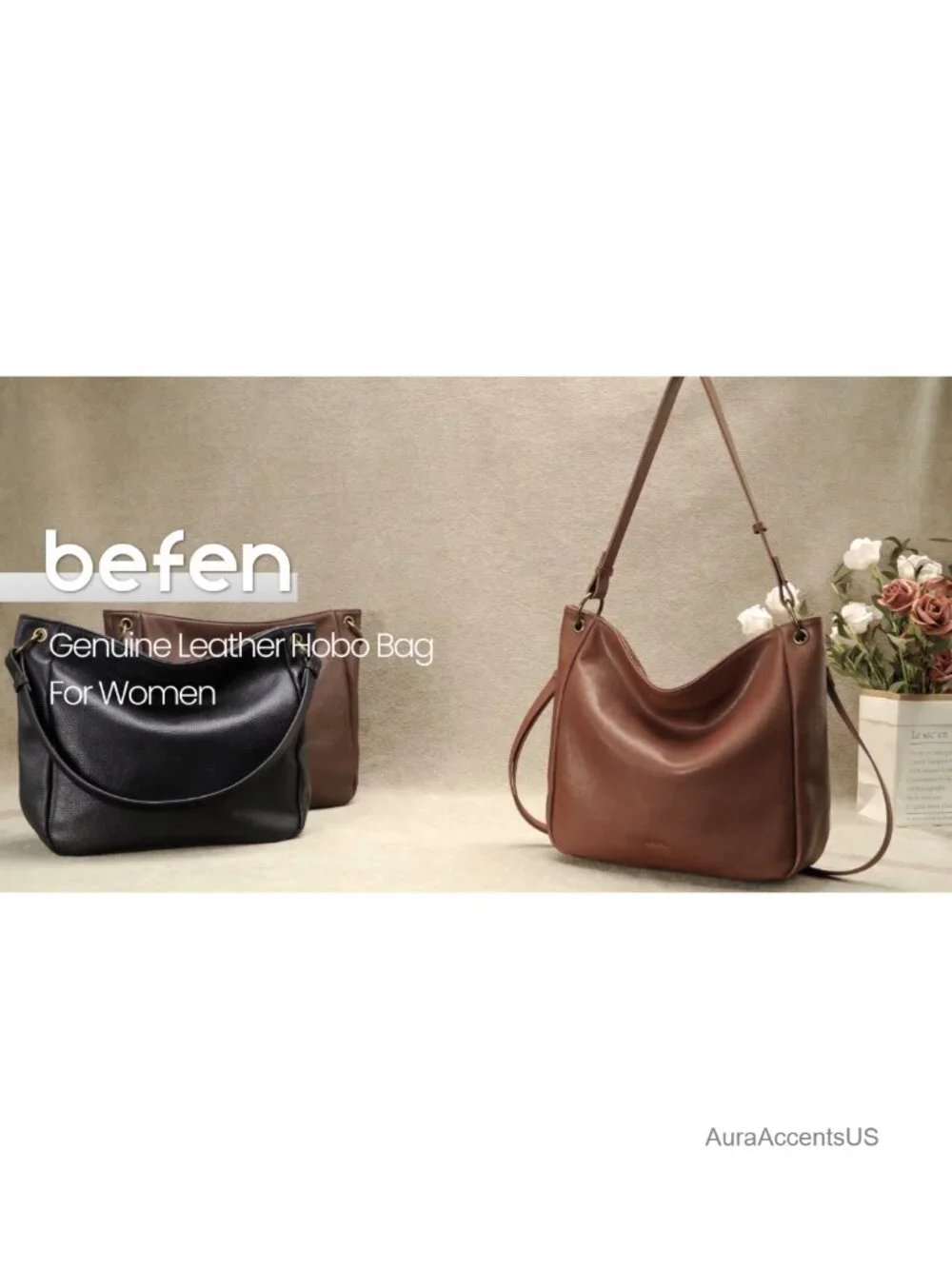 Genuine Leather Hobo Crossbody Bag with 2 Detachable Straps Vintage Purse